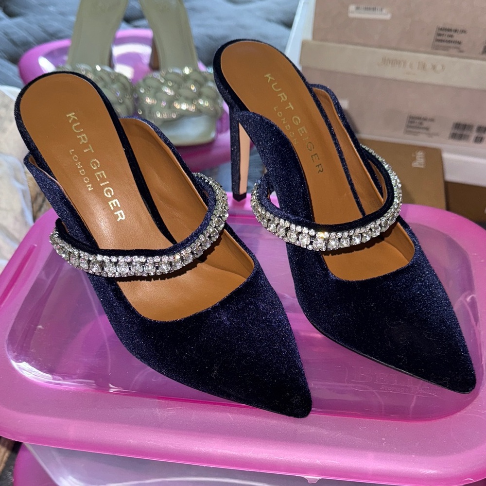 Kurt Geiger Navy Velvet Heels With Sparkling Strap - image 1